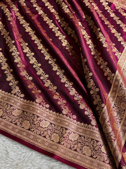 Banarasi German  Cross Pattern Banarasi Satin Silk Saree