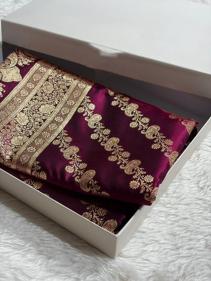 Banarasi German  Cross Pattern Banarasi Satin Silk Saree