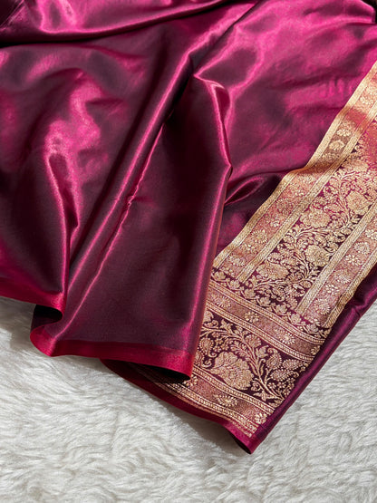 Banarasi German  Cross Pattern Banarasi Satin Silk Saree
