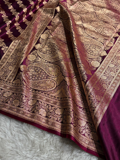 Banarasi German  Cross Pattern Banarasi Satin Silk Saree