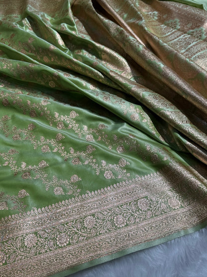 Banarasi Cross Jaal Satin Katan Silk Saree | Jacquard Woven Traditional Banarasi Saree