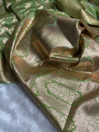 Banarasi Cross Jaal Satin Katan Silk Saree | Jacquard Woven Traditional Banarasi Saree