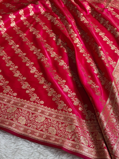 Banarasi German  Cross Pattern Banarasi Satin Silk Saree