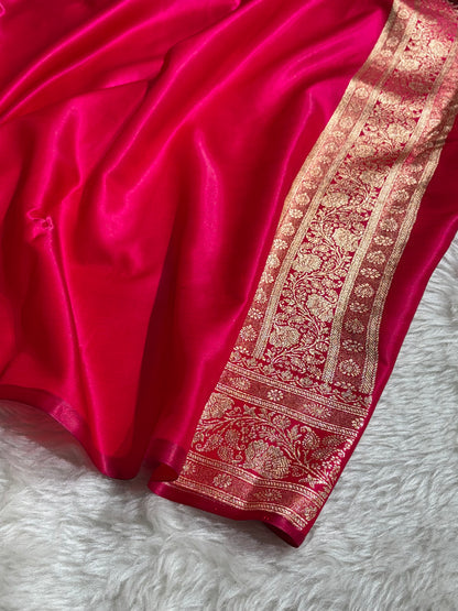 Banarasi German  Cross Pattern Banarasi Satin Silk Saree