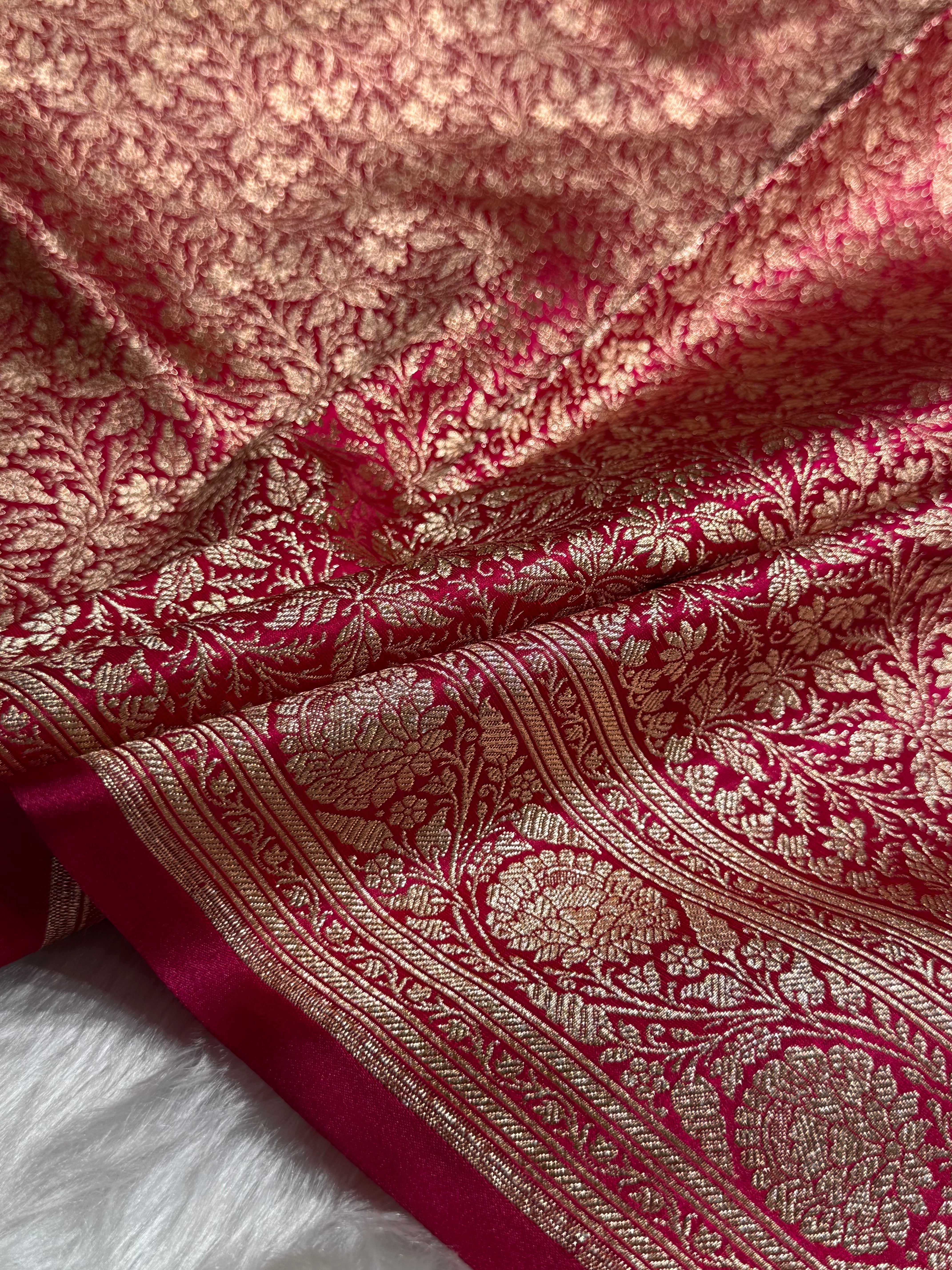 Peacock Shades Banarasi Satin Katan Silk Saree with Jacquard Weave