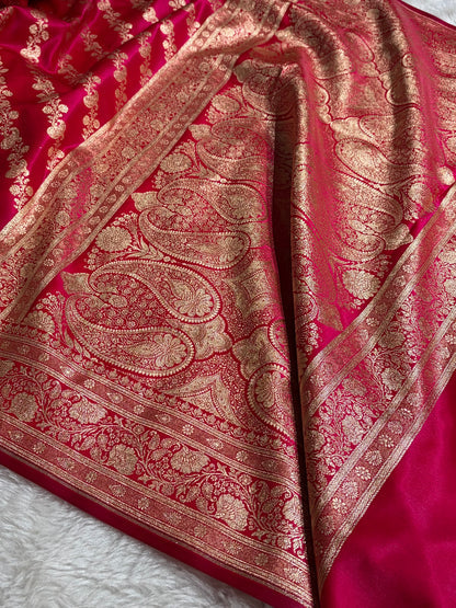 Banarasi German  Cross Pattern Banarasi Satin Silk Saree