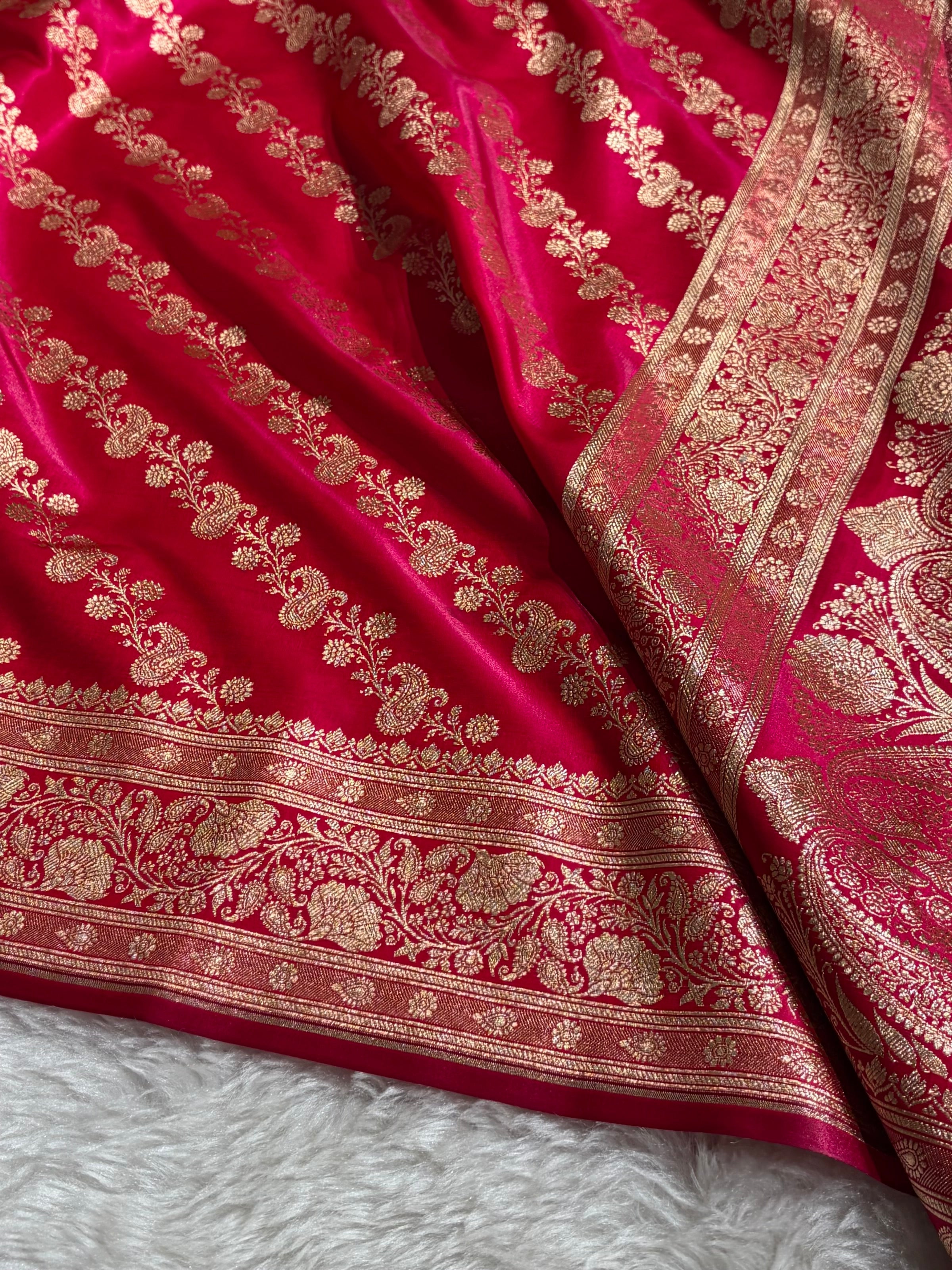 Banarasi German  Cross Pattern Banarasi Satin Silk Saree