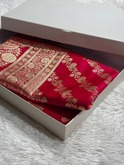 Banarasi German  Cross Pattern Banarasi Satin Silk Saree