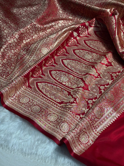 Peacock Shades Banarasi Satin Katan Silk Saree with Jacquard Weave