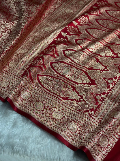 Peacock Shades Banarasi Satin Katan Silk Saree with Jacquard Weave