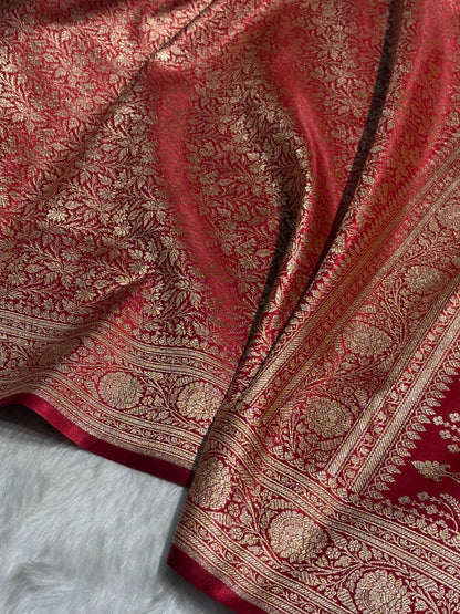Peacock Shades Banarasi Satin Katan Silk Saree with Jacquard Weave