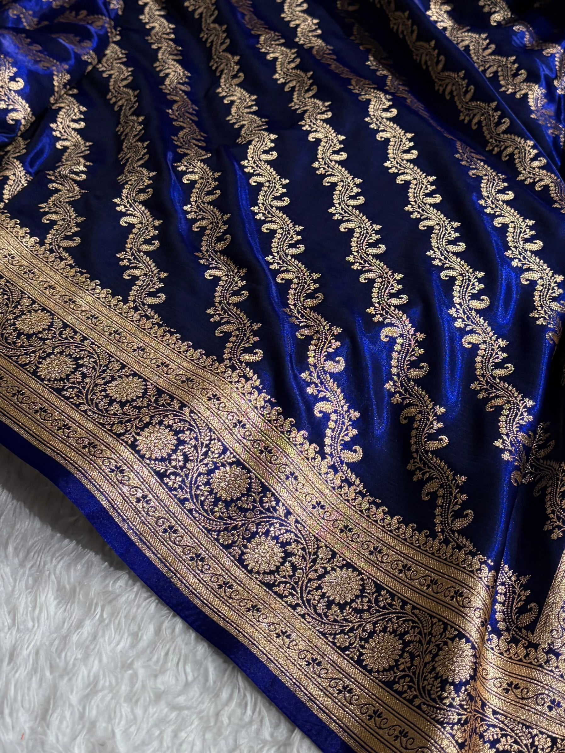 Cross Pattern Banarasi Satin Silk Saree | Jacquard Weave Satin Katan Silk Saree for Women