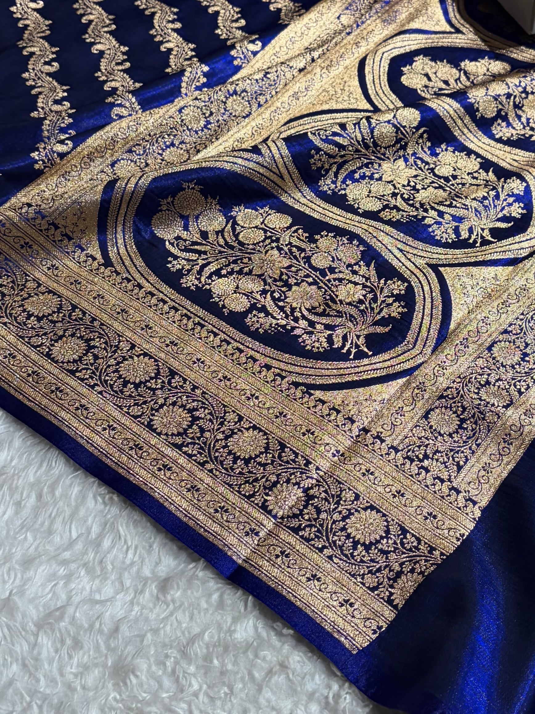Cross Pattern Banarasi Satin Silk Saree | Jacquard Weave Satin Katan Silk Saree for Women