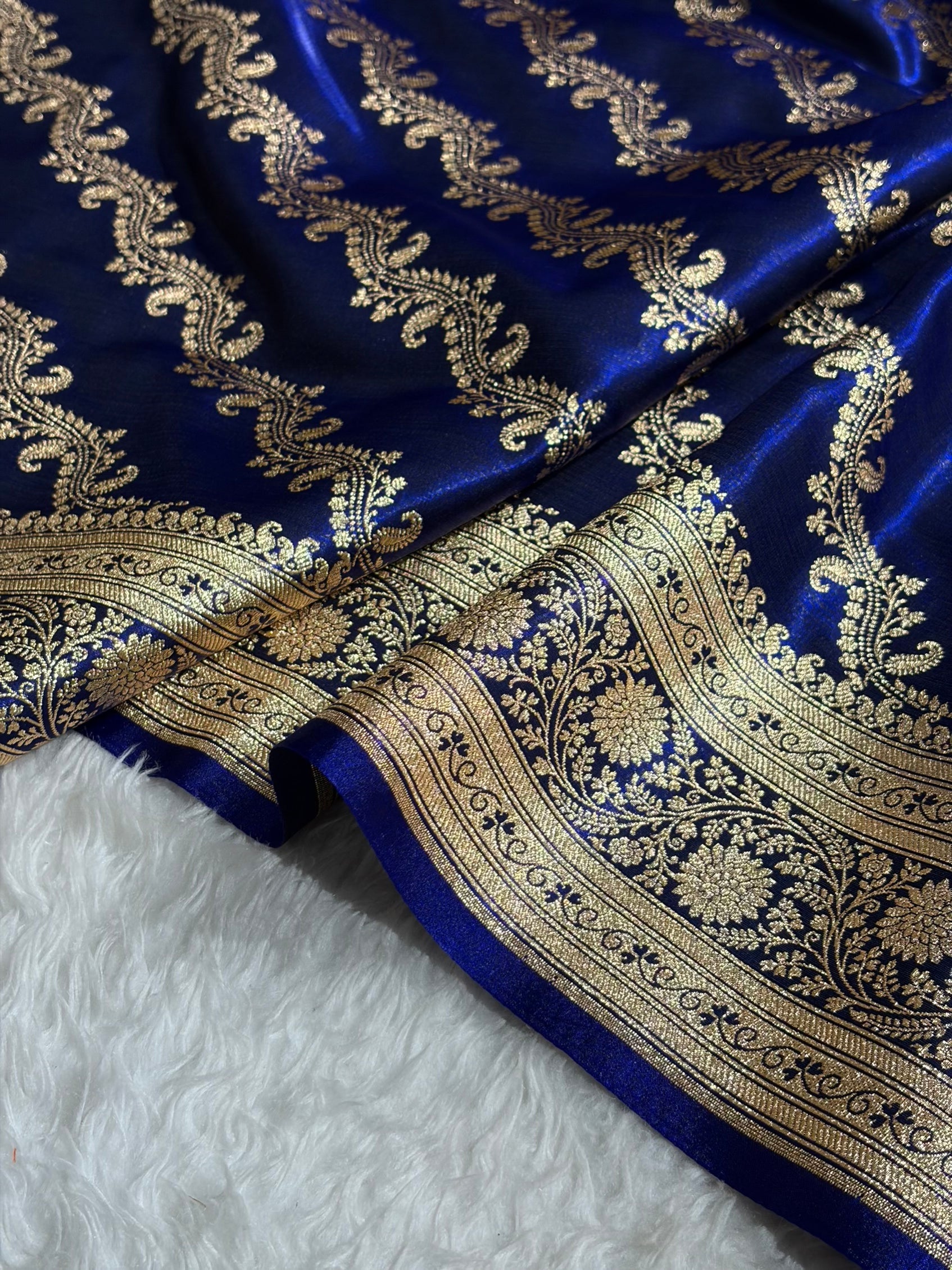 Cross Pattern Banarasi Satin Silk Saree | Jacquard Weave Satin Katan Silk Saree for Women
