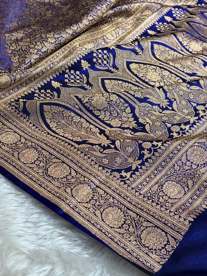 Peacock Shades Banarasi Satin Katan Silk Saree with Jacquard Weave