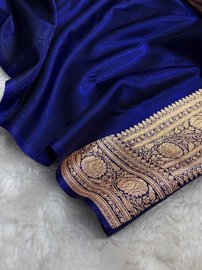 Peacock Shades Banarasi Satin Katan Silk Saree with Jacquard Weave