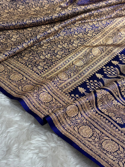 Peacock Shades Banarasi Satin Katan Silk Saree with Jacquard Weave