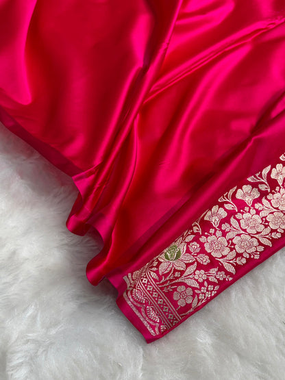 Mashru Silk Banarasi Saree with Rupa Sona Motifs & Scalloped Border