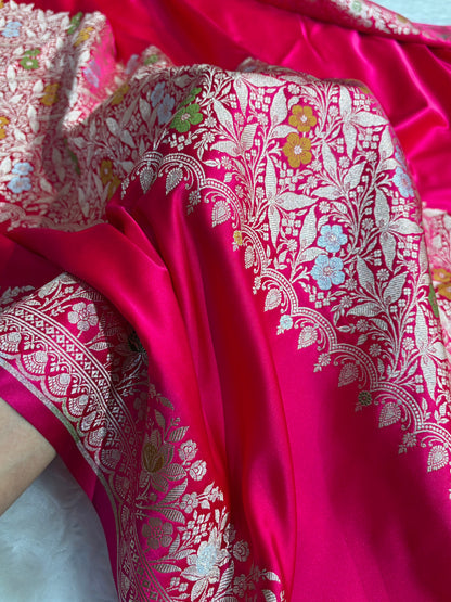 Mashru Silk Banarasi Saree with Rupa Sona Motifs & Scalloped Border