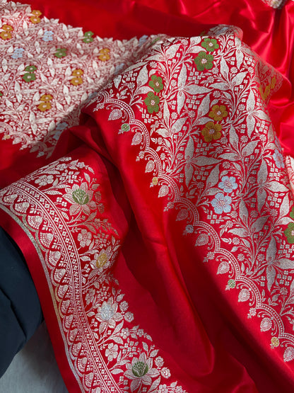 Mashru Silk Banarasi Saree with Rupa Sona Motifs & Scalloped Border