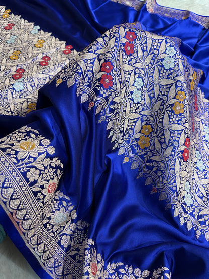 Mashru Silk Banarasi Saree with Rupa Sona Motifs & Scalloped Border