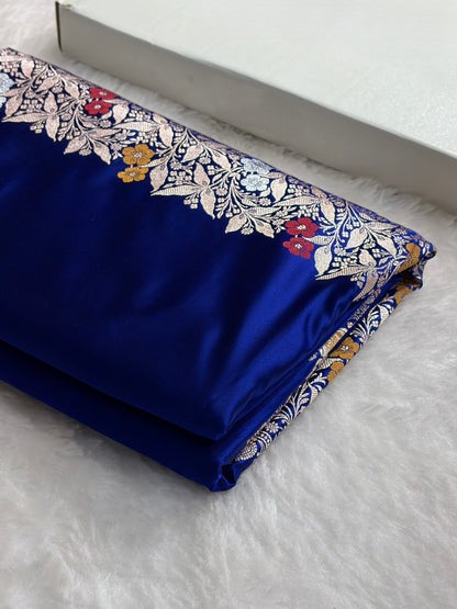 Mashru Silk Banarasi Saree with Rupa Sona Motifs & Scalloped Border