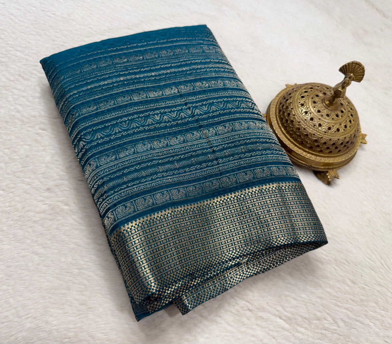Silk Brocade Bridal Saree with Peacock Motifs & Rich Pallu