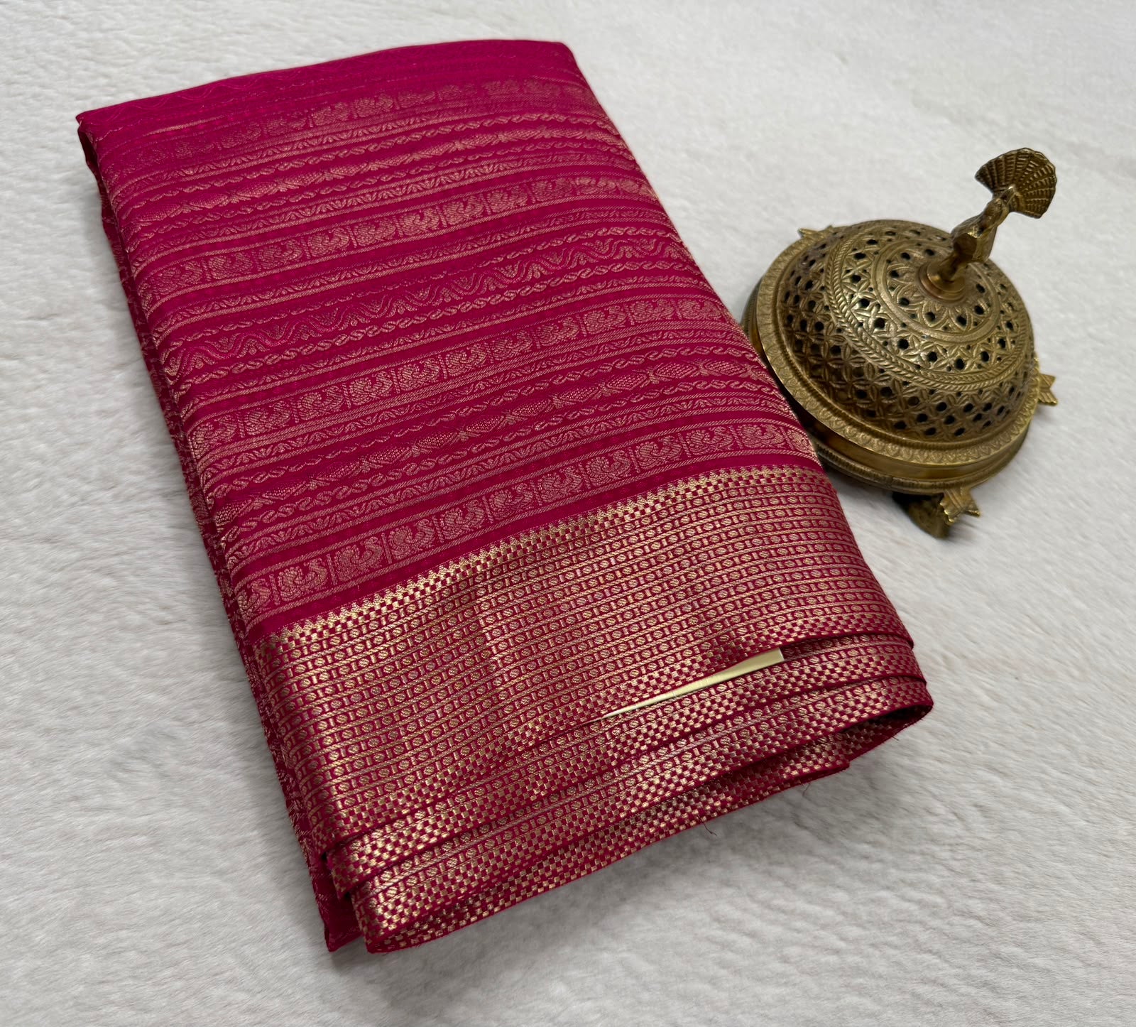 Silk Brocade Bridal Saree with Peacock Motifs & Rich Pallu
