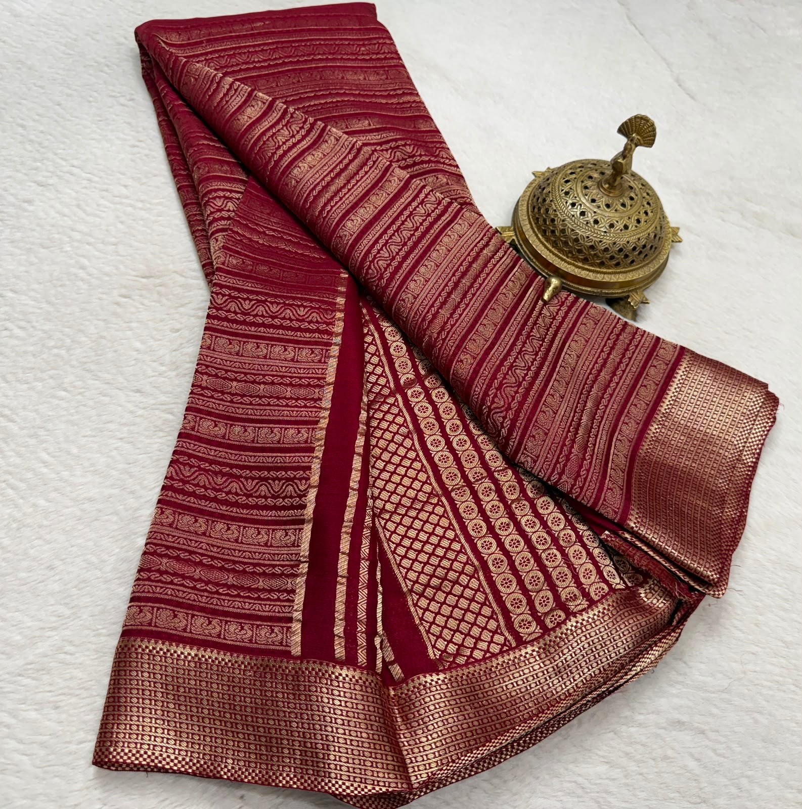 Silk Brocade Bridal Saree with Peacock Motifs & Rich Pallu