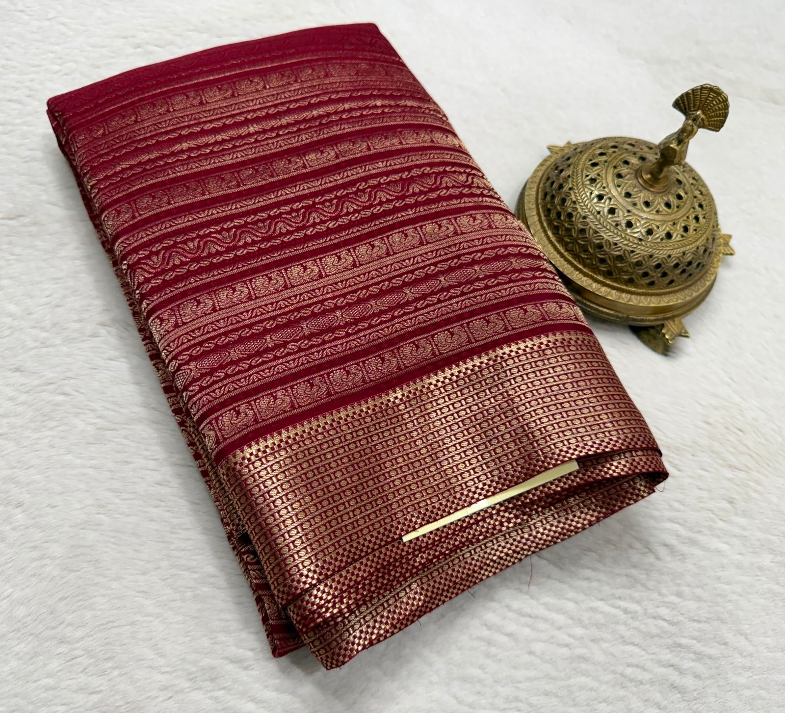 Silk Brocade Bridal Saree with Peacock Motifs & Rich Pallu