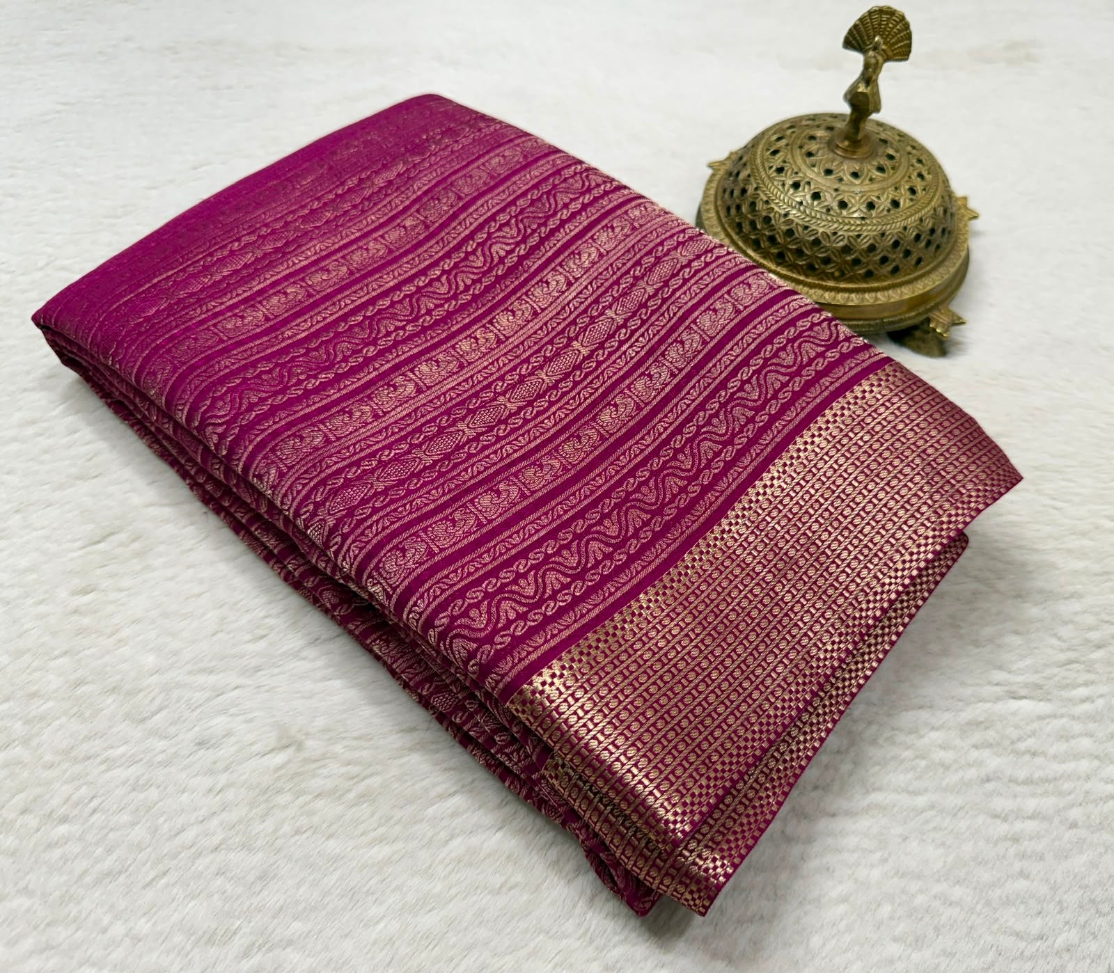 Silk Brocade Bridal Saree with Peacock Motifs & Rich Pallu