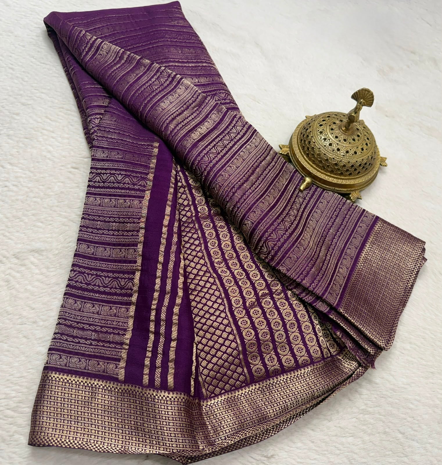 Silk Brocade Bridal Saree with Peacock Motifs & Rich Pallu