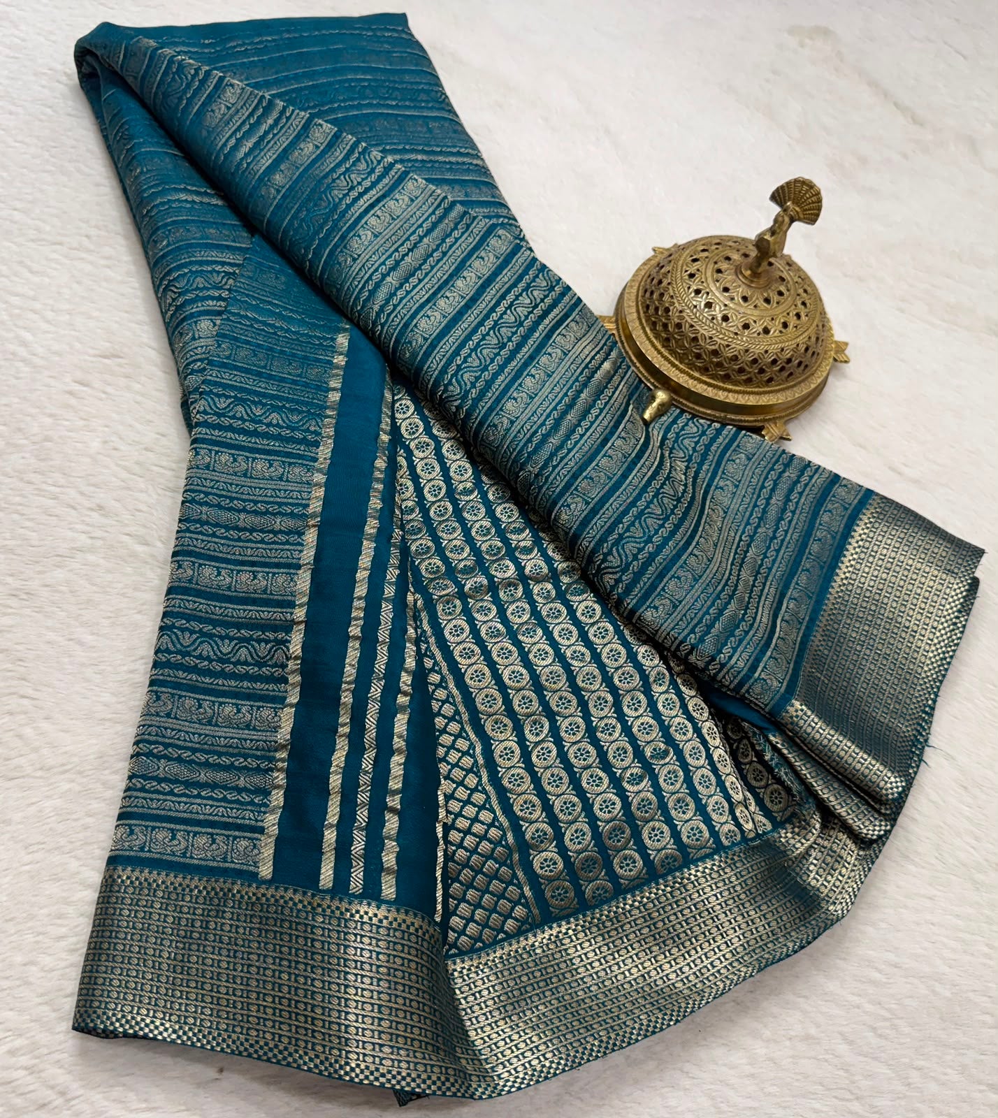 Silk Brocade Bridal Saree with Peacock Motifs & Rich Pallu