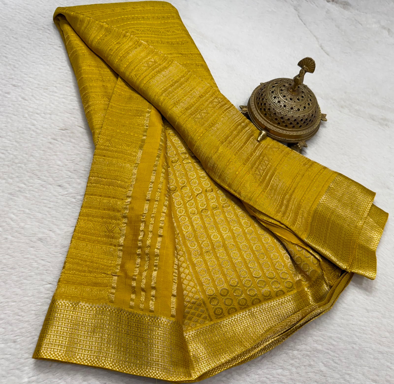 Silk Brocade Bridal Saree with Peacock Motifs & Rich Pallu