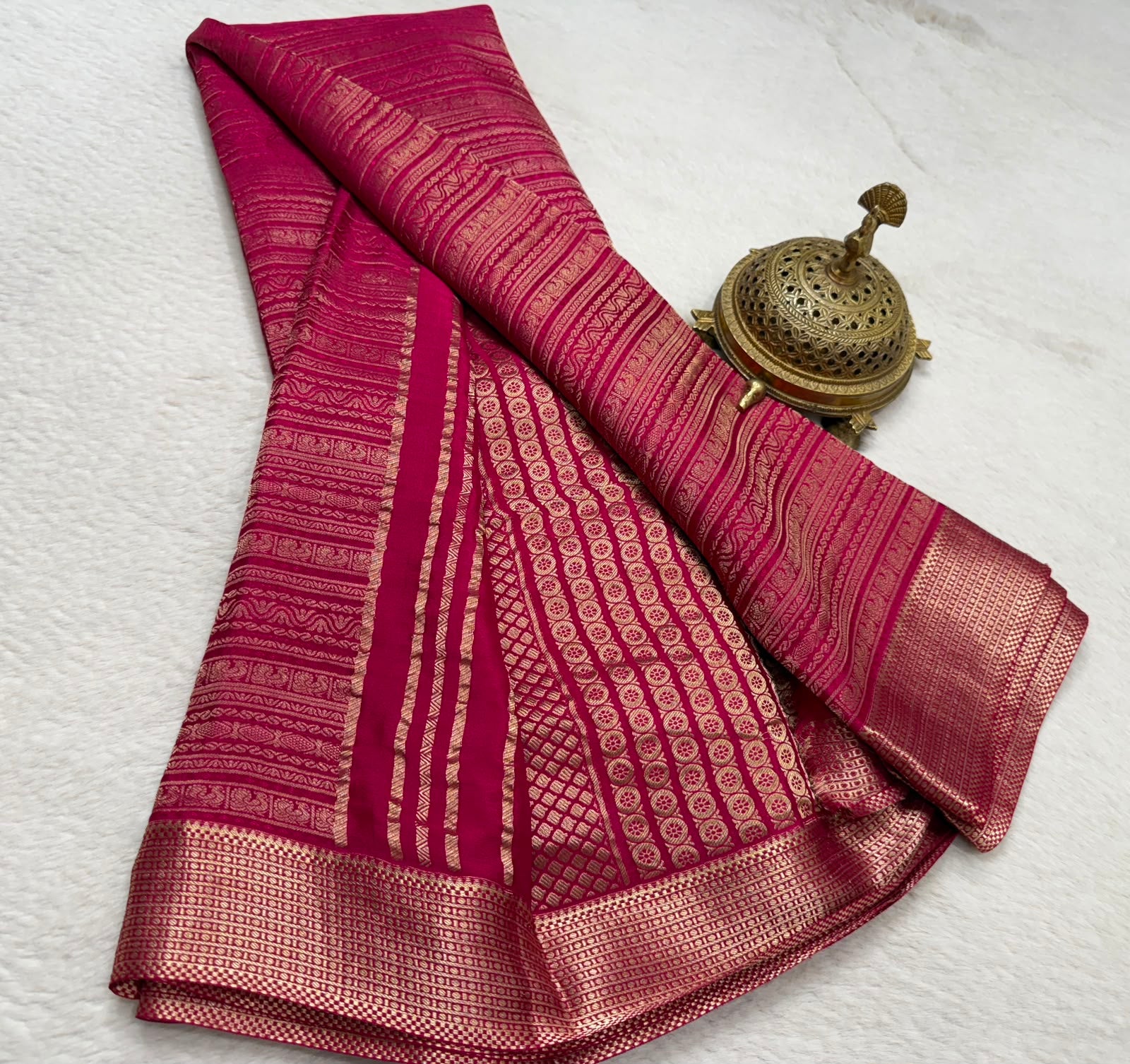 Silk Brocade Bridal Saree with Peacock Motifs & Rich Pallu