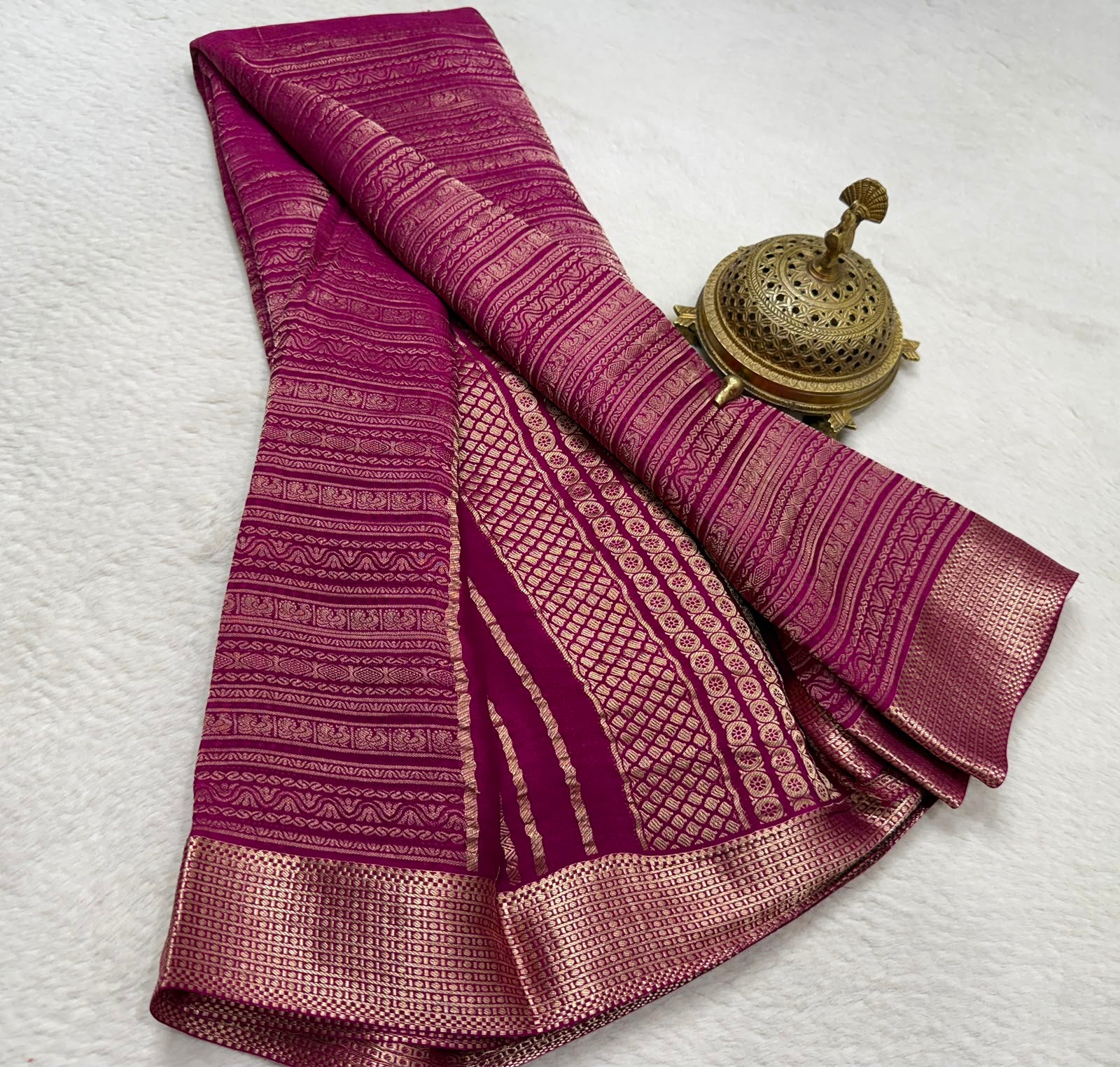 Silk Brocade Bridal Saree with Peacock Motifs & Rich Pallu