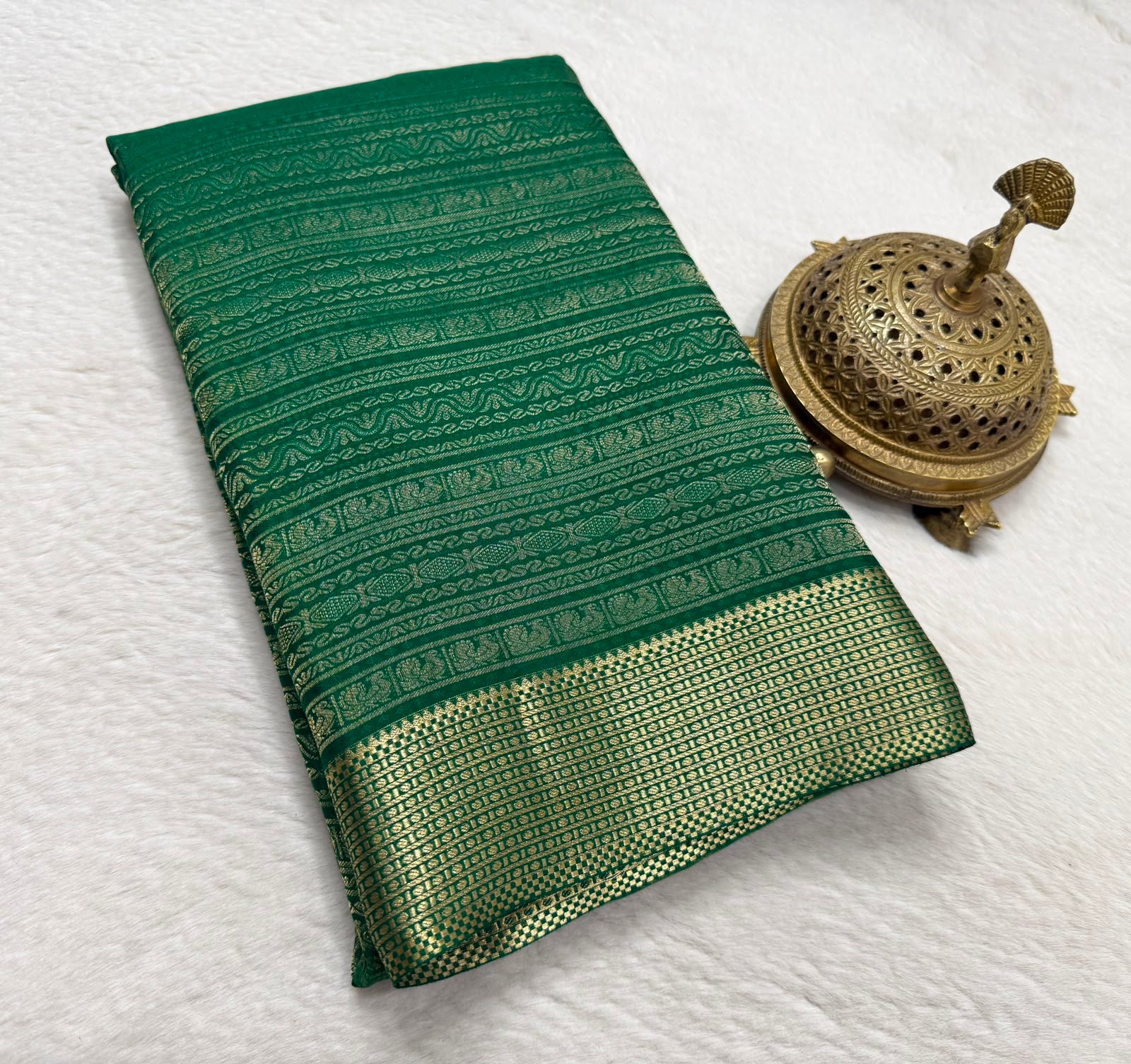 Silk Brocade Bridal Saree with Peacock Motifs & Rich Pallu