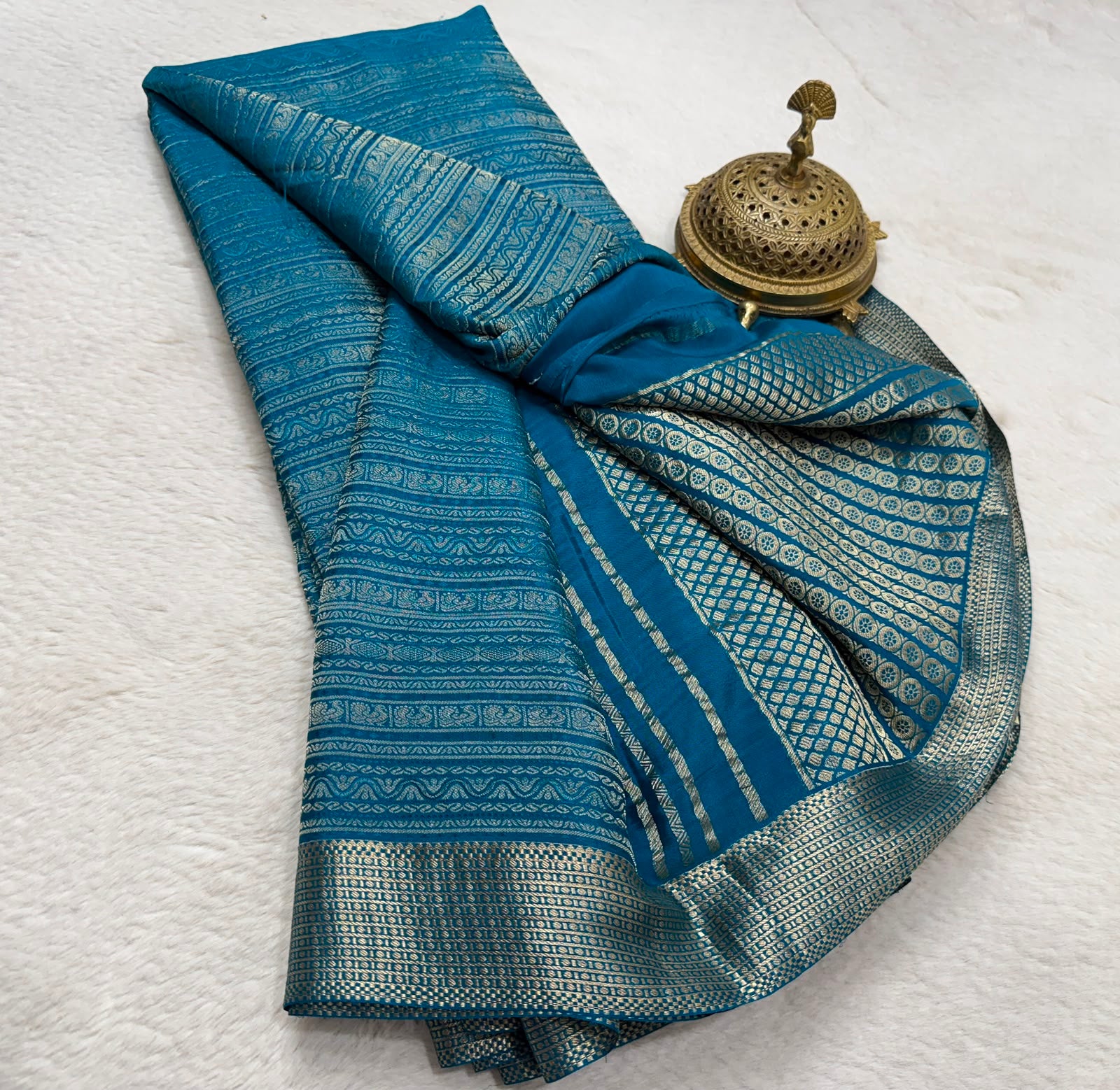 Silk Brocade Bridal Saree with Peacock Motifs & Rich Pallu