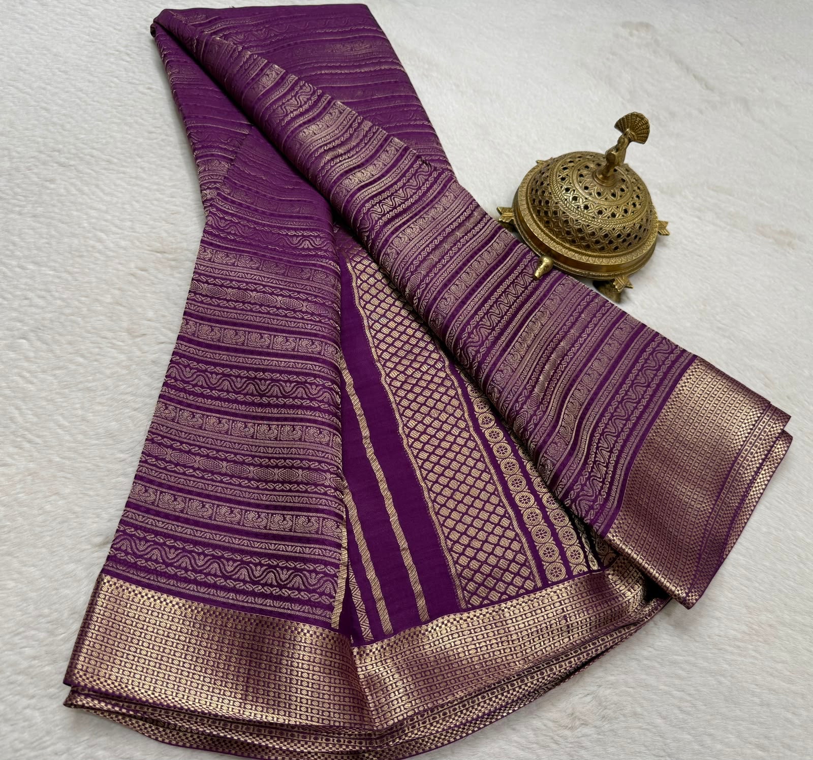 Silk Brocade Bridal Saree with Peacock Motifs & Rich Pallu