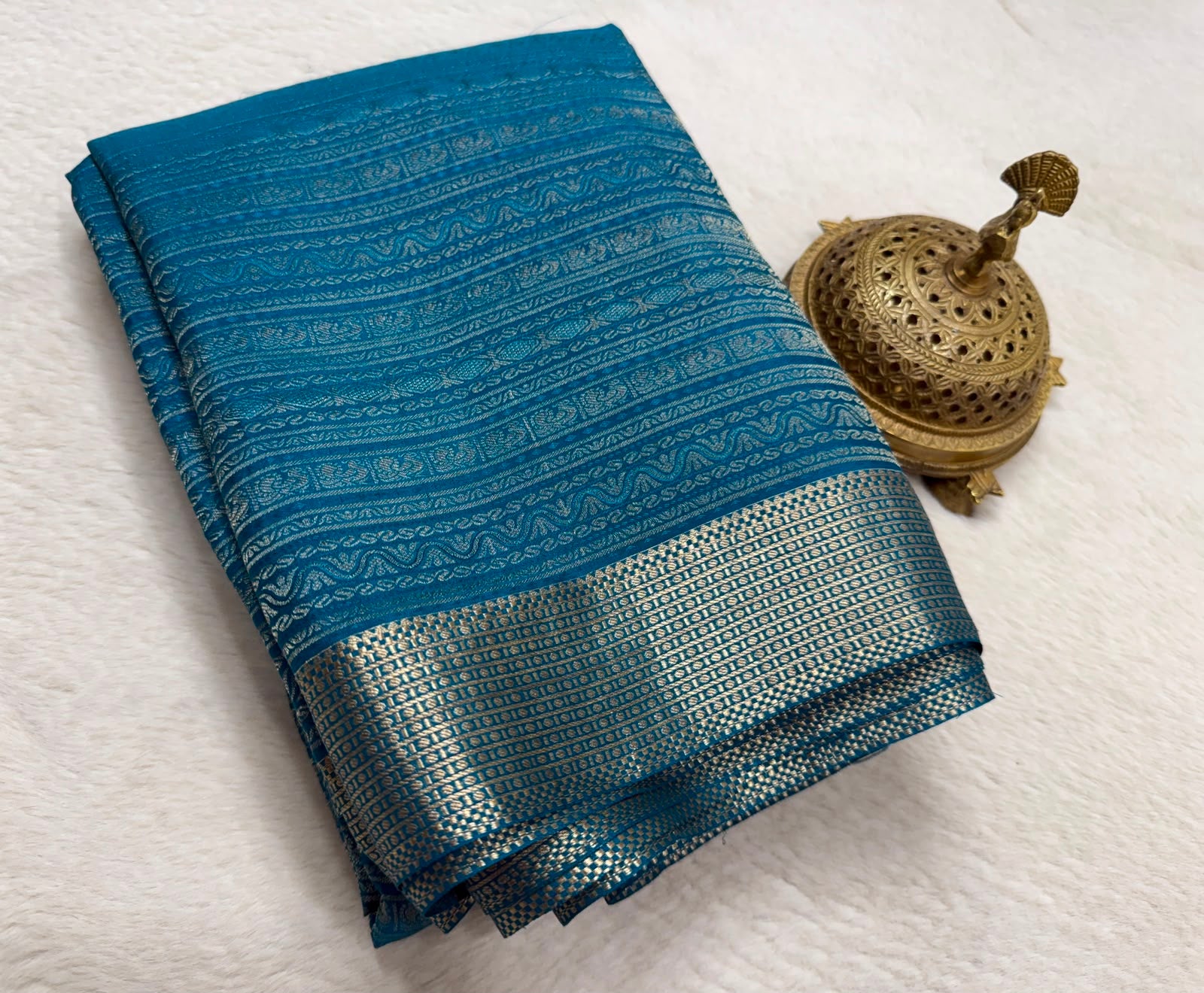 Silk Brocade Bridal Saree with Peacock Motifs & Rich Pallu