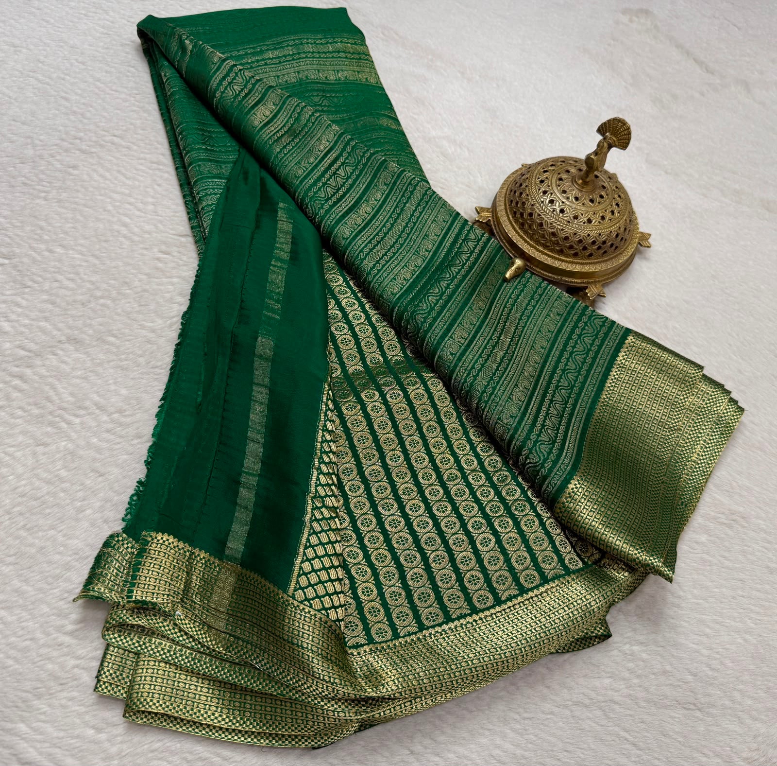 Silk Brocade Bridal Saree with Peacock Motifs & Rich Pallu