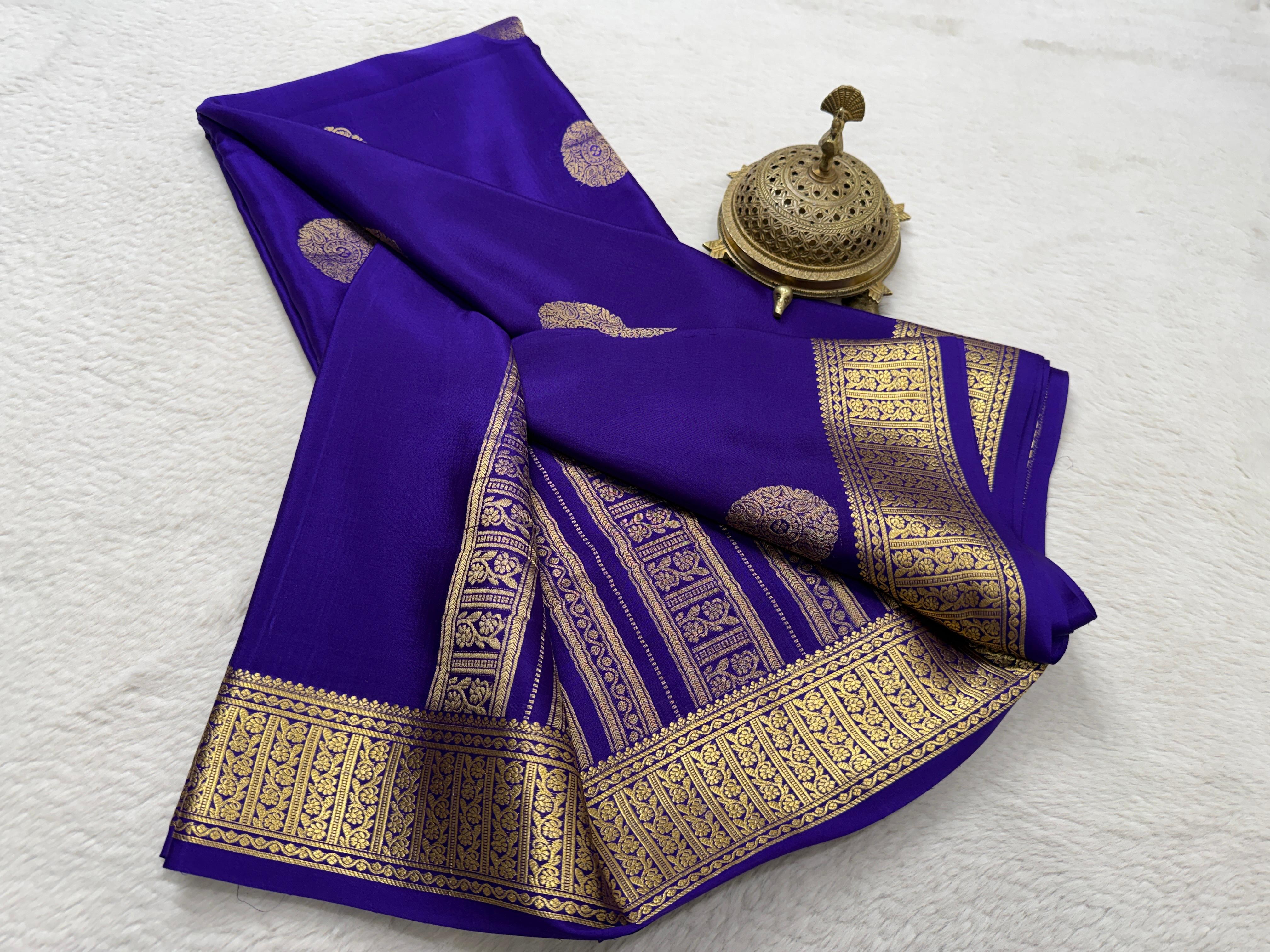 Semi Crepe Silk Saree with Rich Pallu & Floral Motifs | Designer Solid Color Party Wear Saree