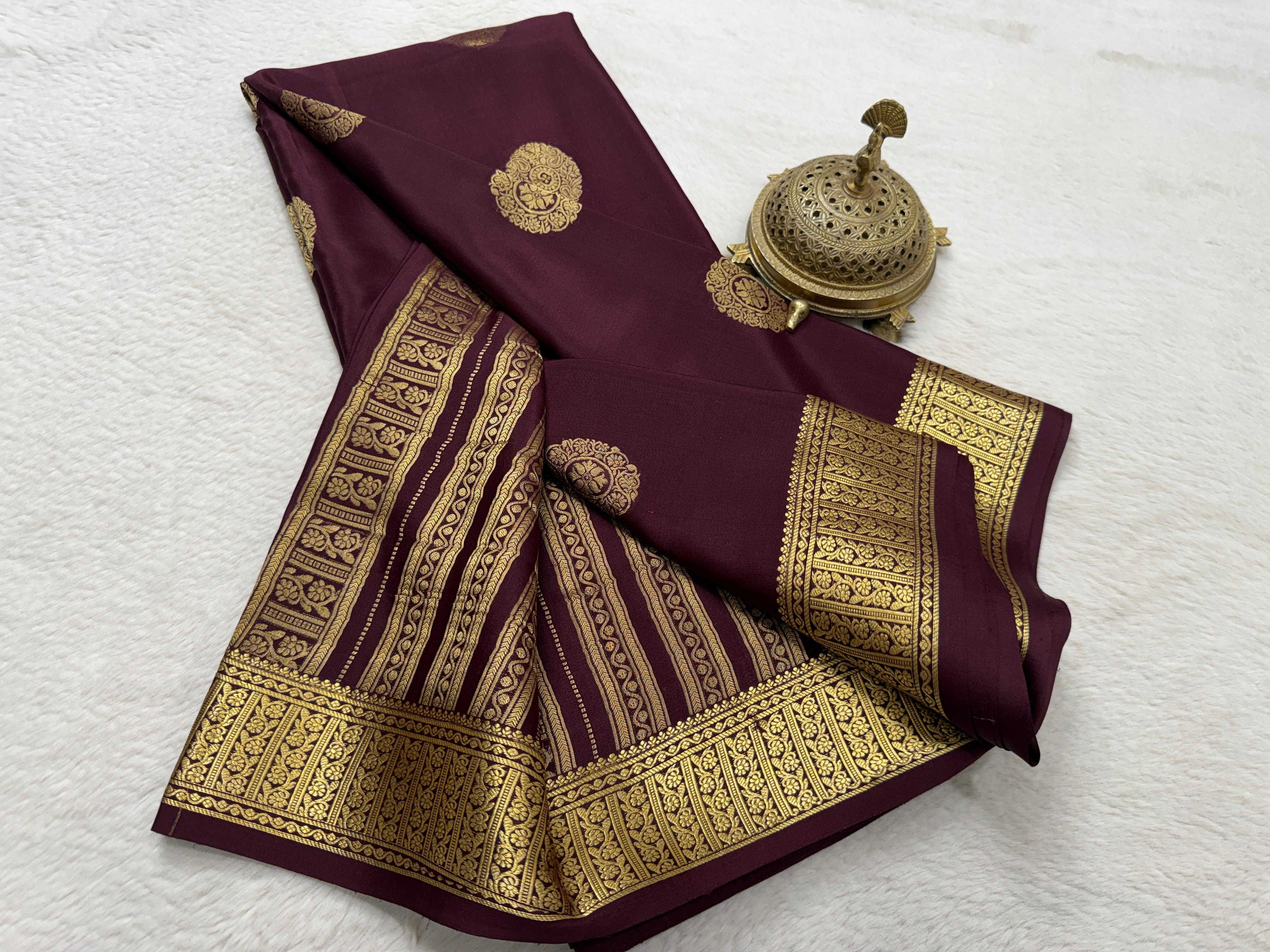 Semi Crepe Silk Saree with Rich Pallu & Floral Motifs | Designer Solid Color Party Wear Saree