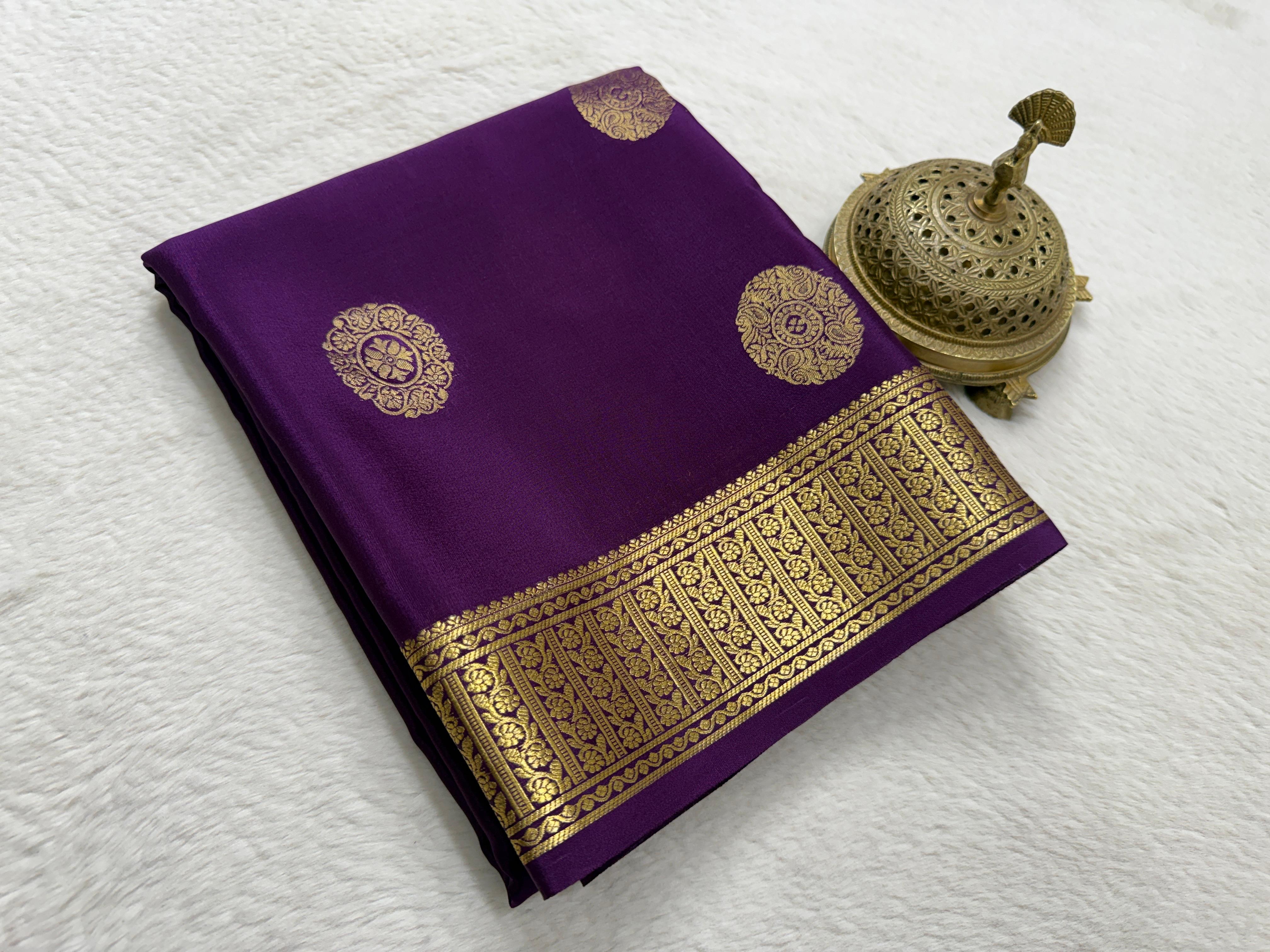 Semi Crepe Silk Saree with Rich Pallu & Floral Motifs | Designer Solid Color Party Wear Saree