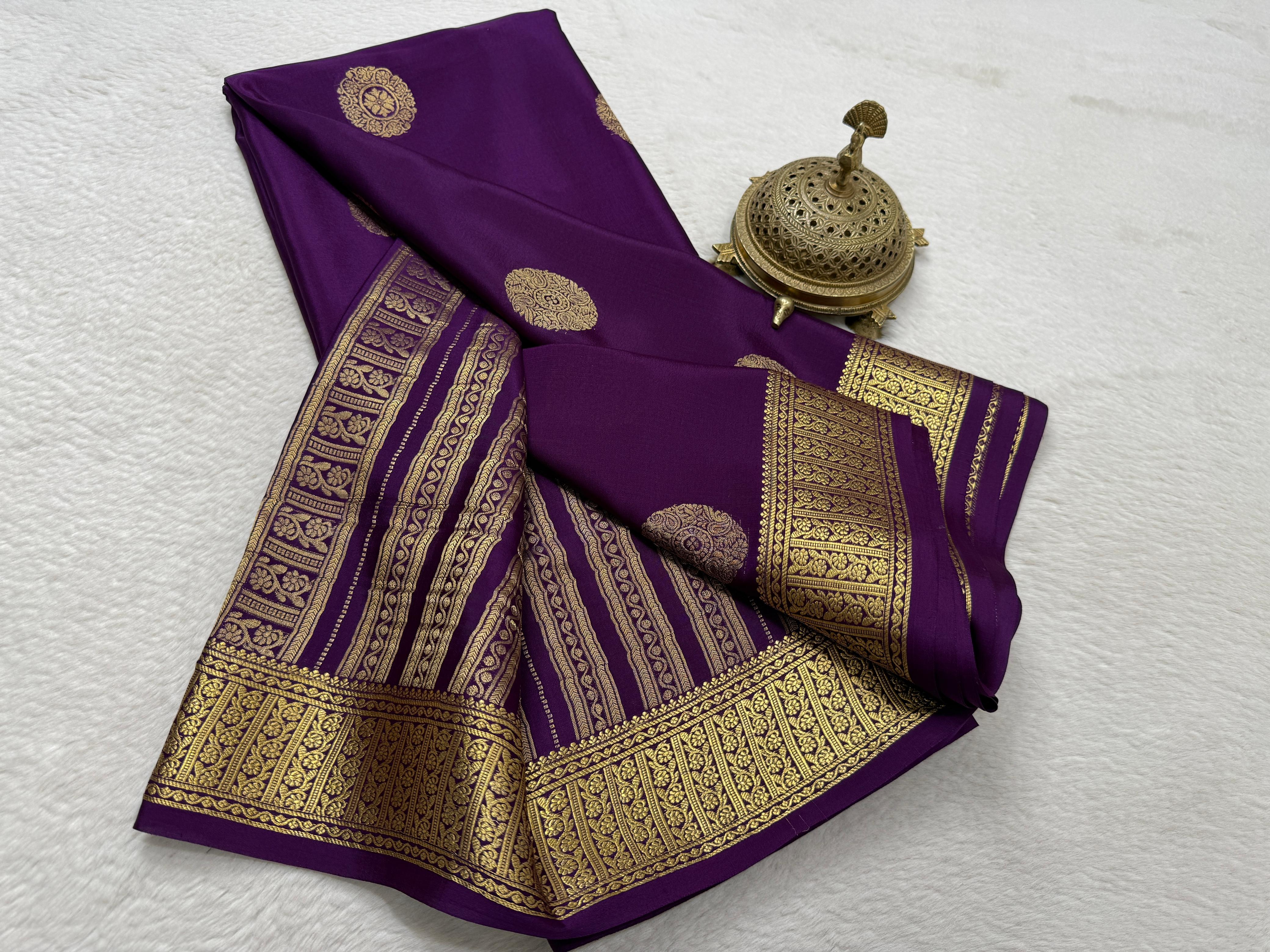 Semi Crepe Silk Saree with Rich Pallu & Floral Motifs | Designer Solid Color Party Wear Saree