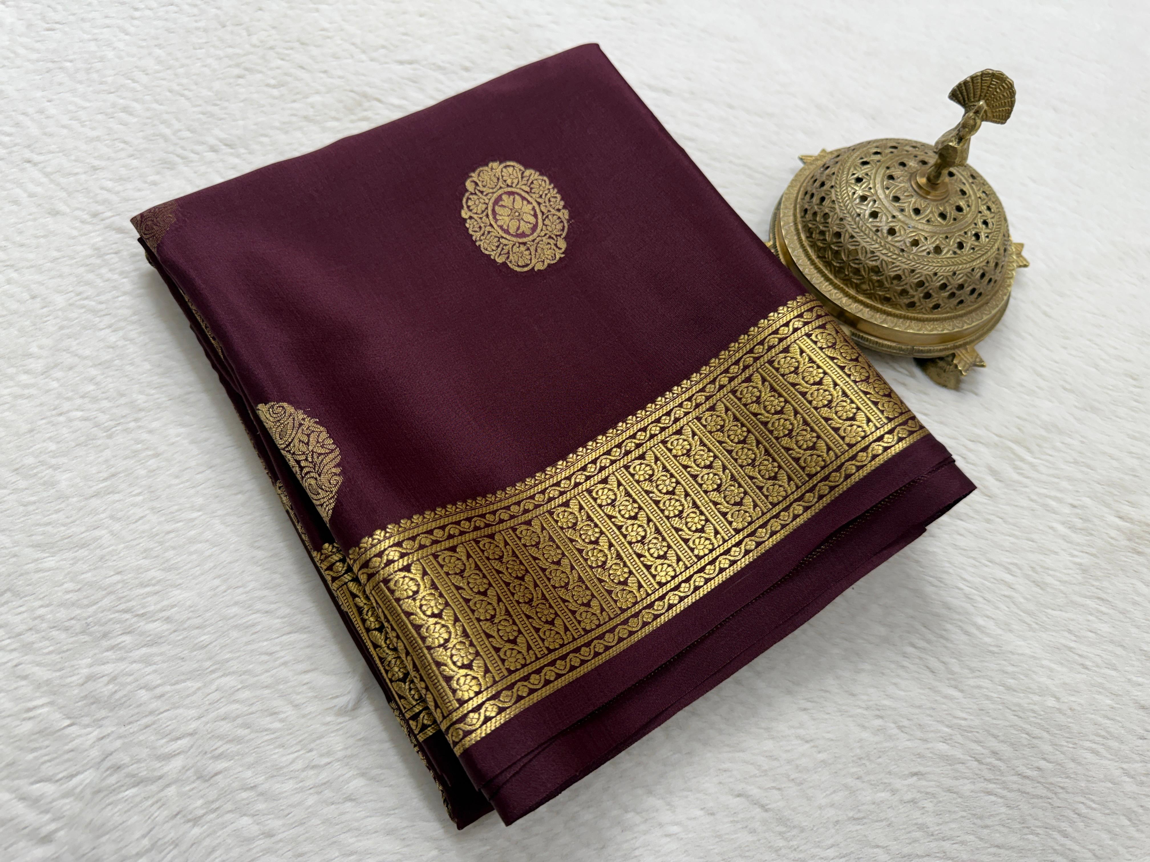 Semi Crepe Silk Saree with Rich Pallu & Floral Motifs | Designer Solid Color Party Wear Saree