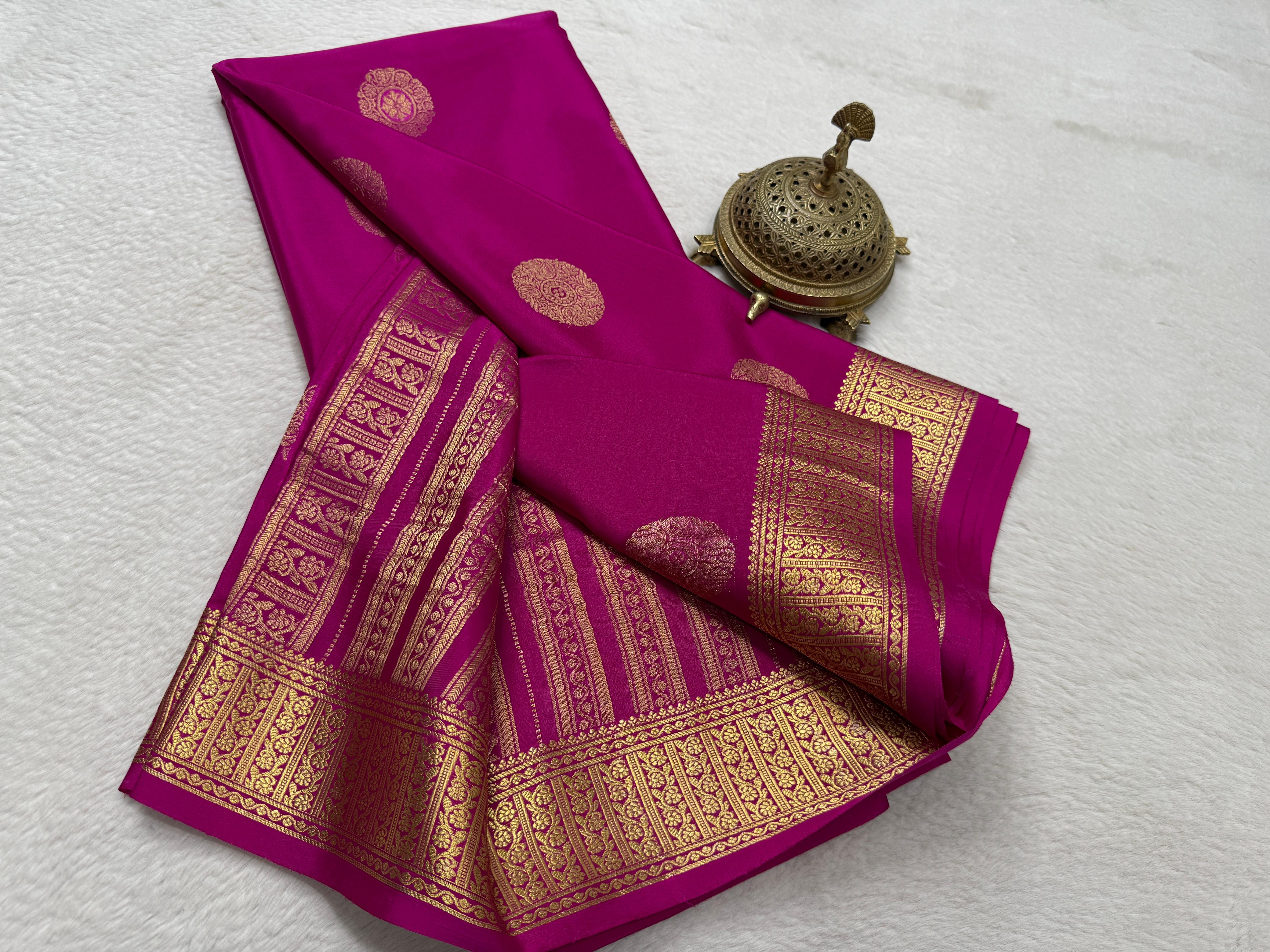 Semi Crepe Silk Saree with Rich Pallu & Floral Motifs | Designer Solid Color Party Wear Saree