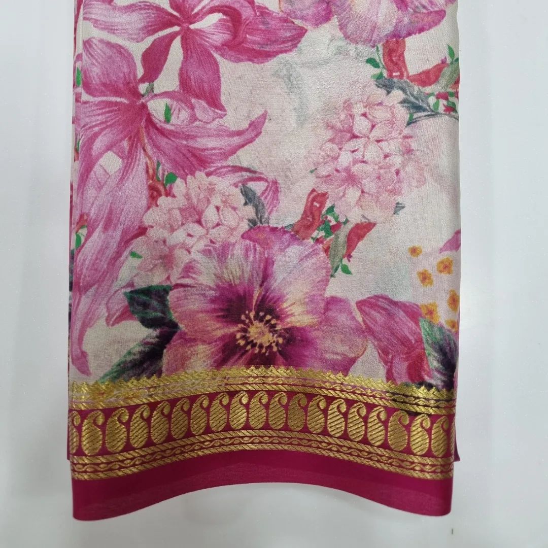 Authentic Kalamkari Art Print Saree with Lustrous Zari Border
