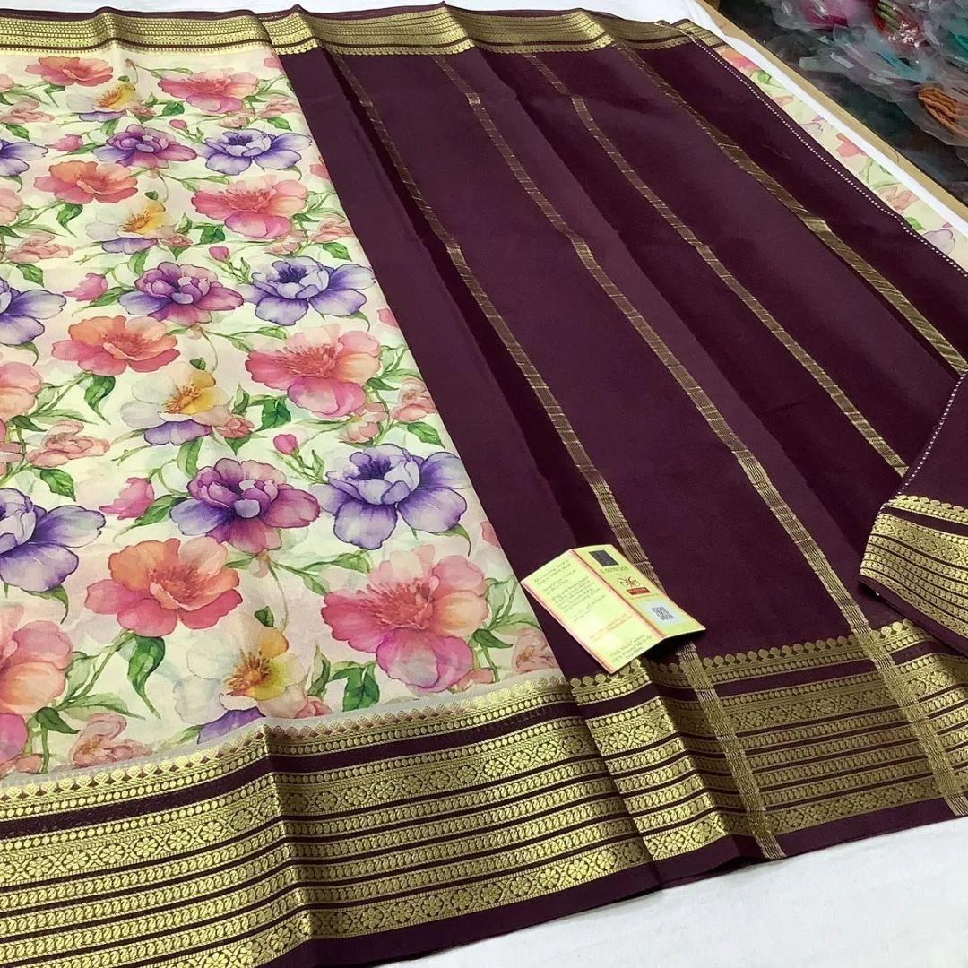 Mysore Printed Crepe Silk Sarees with Exquisite Designs