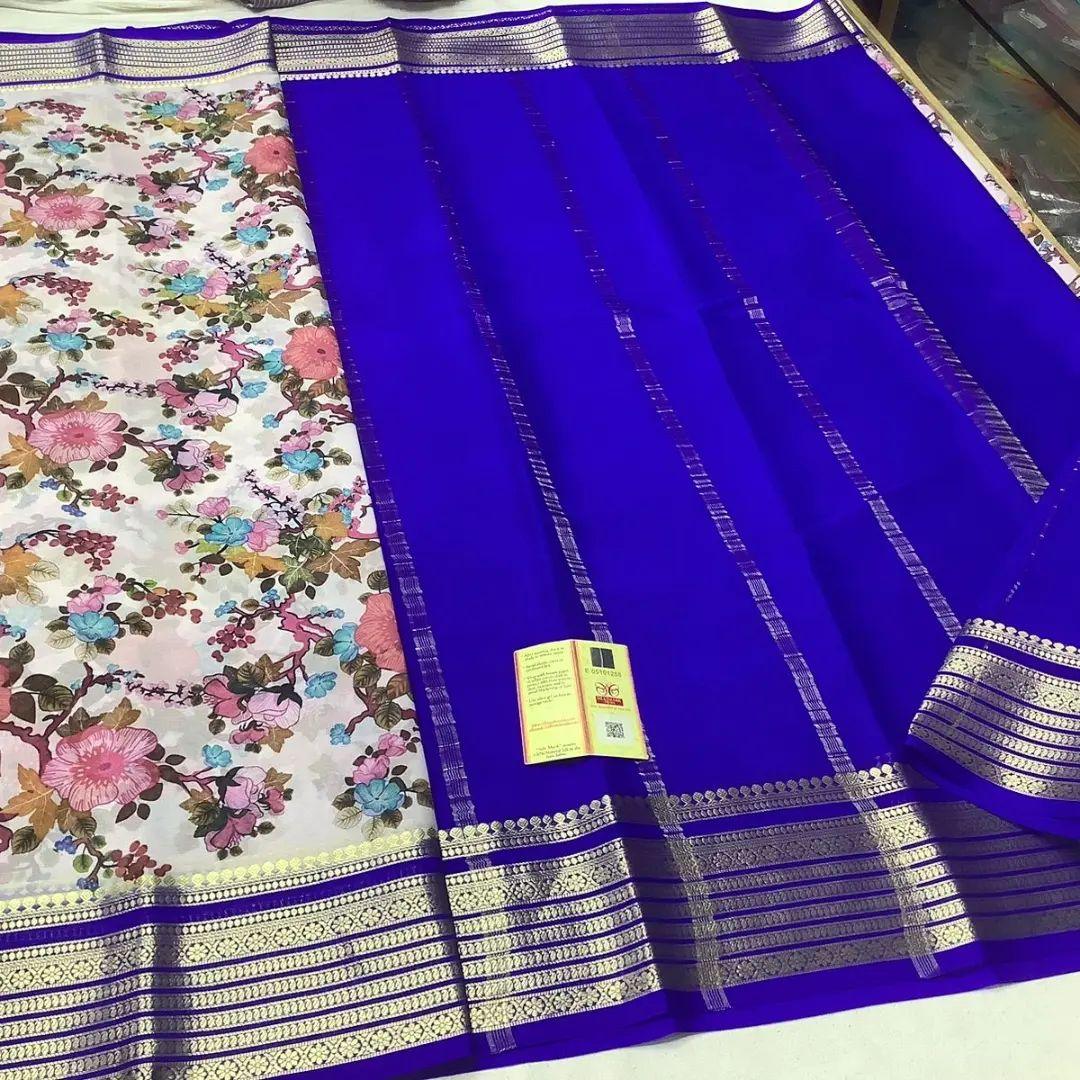 Mysore Printed Floral Silk Sarees with Elegant Touch